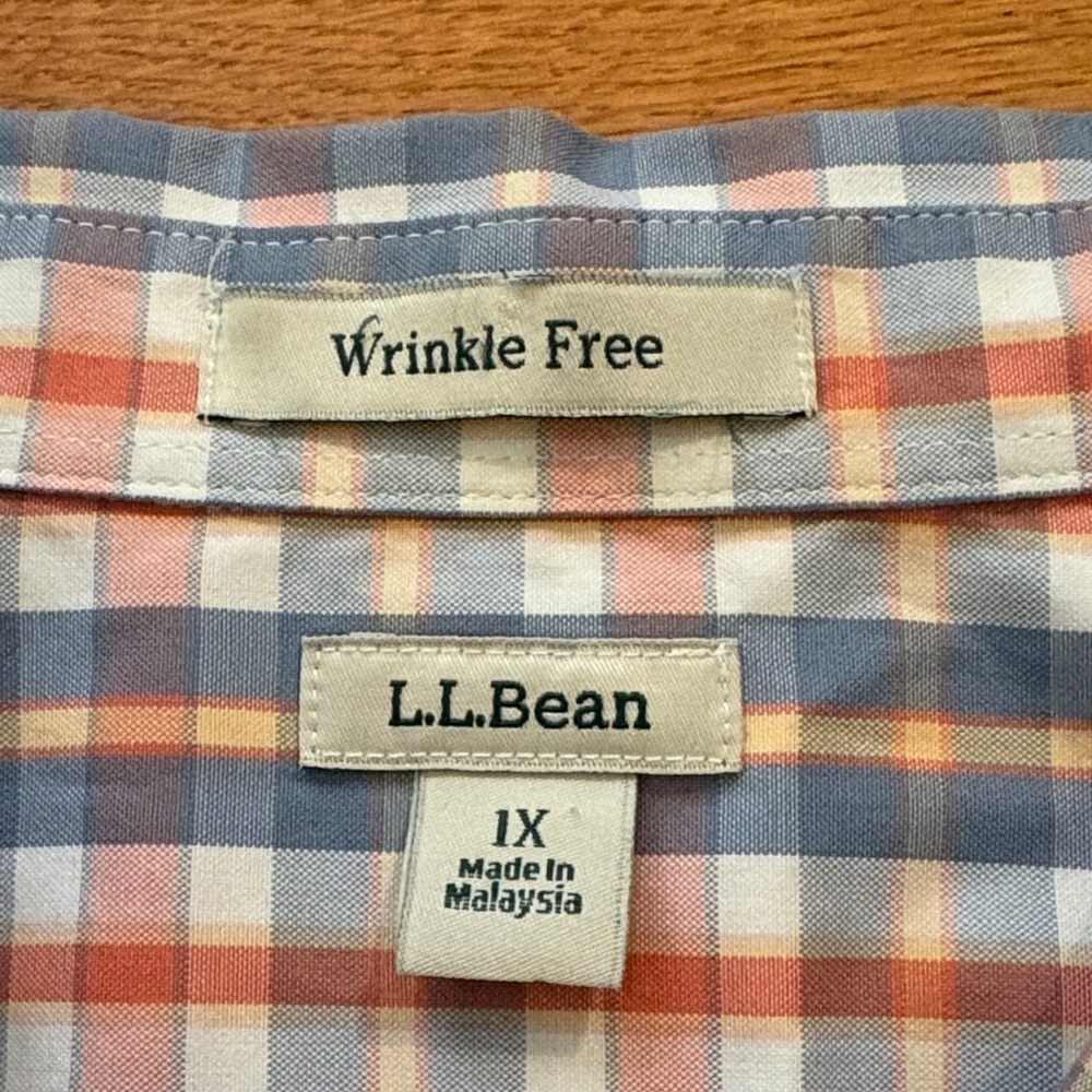 L.L. Bean Women's Blue, Orange and White Plaid Button-Down Shirt - Picture 2 of 10